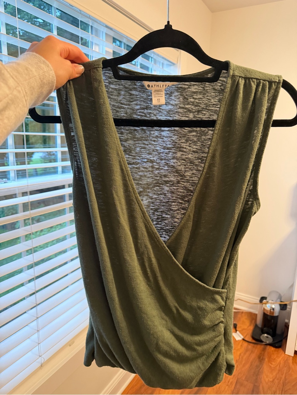 Athleta Olive Draped V-Neck Sleeveless Tank